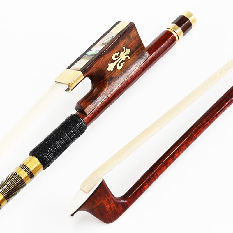 VINGOBOW Carbon Fiber Core Hybrid Peranmbuco Skin Violin Bow 4/4 Size VINGOBOW 127V Master Level Fleur-de-lys Snakewood Frog 4 4 Full Straight Premium Natural Horse Hair for Porfessional Player - Image 5
